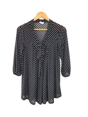 Missy Ember Black White Polka Dot Sheer Long Sleeve Blouse size S